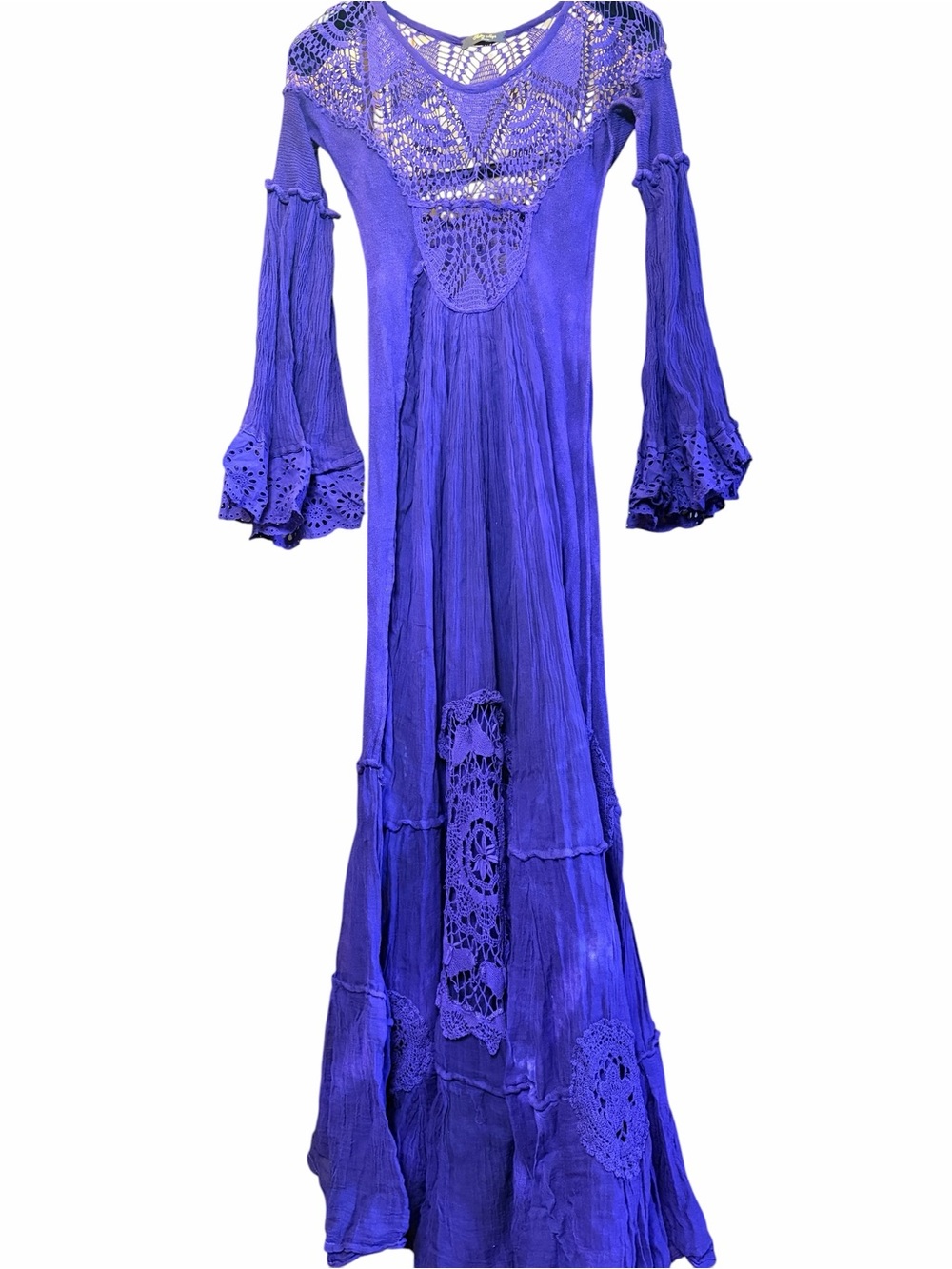 Rare! Sestra Moja Honeywood Vintage Handmade Crochet Bell Sleeve Maxi Dress Tall - Picture 17 of 17